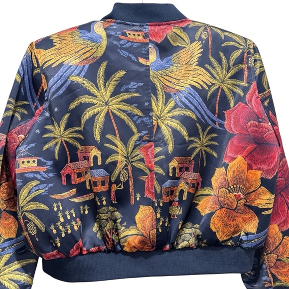 Industry Republic Crop Bomber Jacket Floral Farm Rio Vibe Jungle Tropical Size M - Picture 11 of 16
